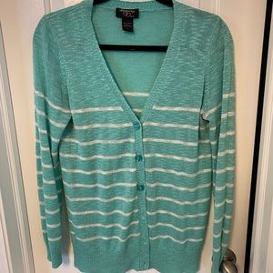Mint and white stripped cardigan, size L